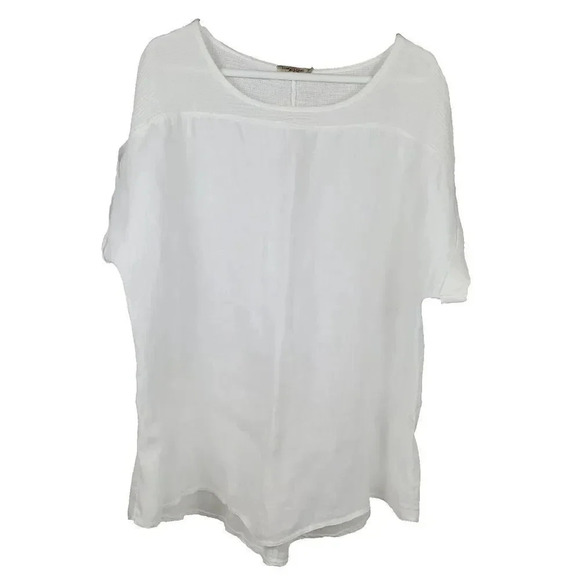 Women's LUNGO L'ARNO Italy White Lagenlook Short Sleeve Linen Top Plus‎ Size 2X - Picture 1 of 8